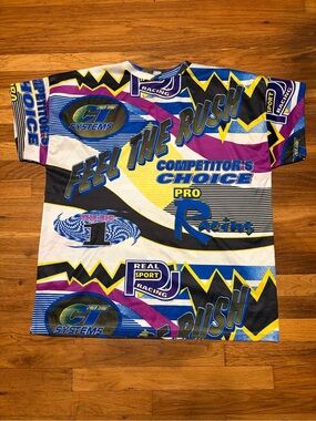 Vintage Sport Racing Multicolor Graphic Tee/ Jersey XL